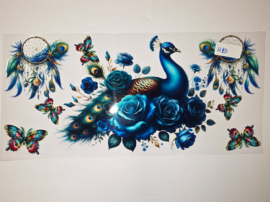 Bohemian Peacock & Blue Rose Tumbler Wrap | Dreamcatcher Butterfly Design