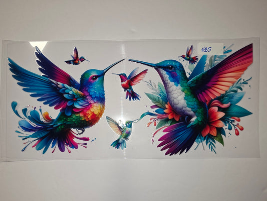 Vibrant Rainbow Hummingbird Tumbler Wrap - Watercolor Floral Design