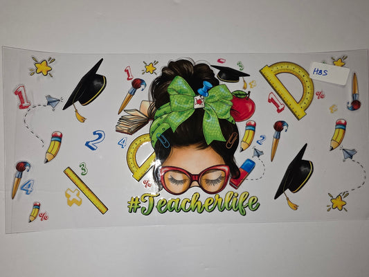 Teacher Life Tumbler Wrap - Back to School, Apple, Pencils, Graduation Cap Design