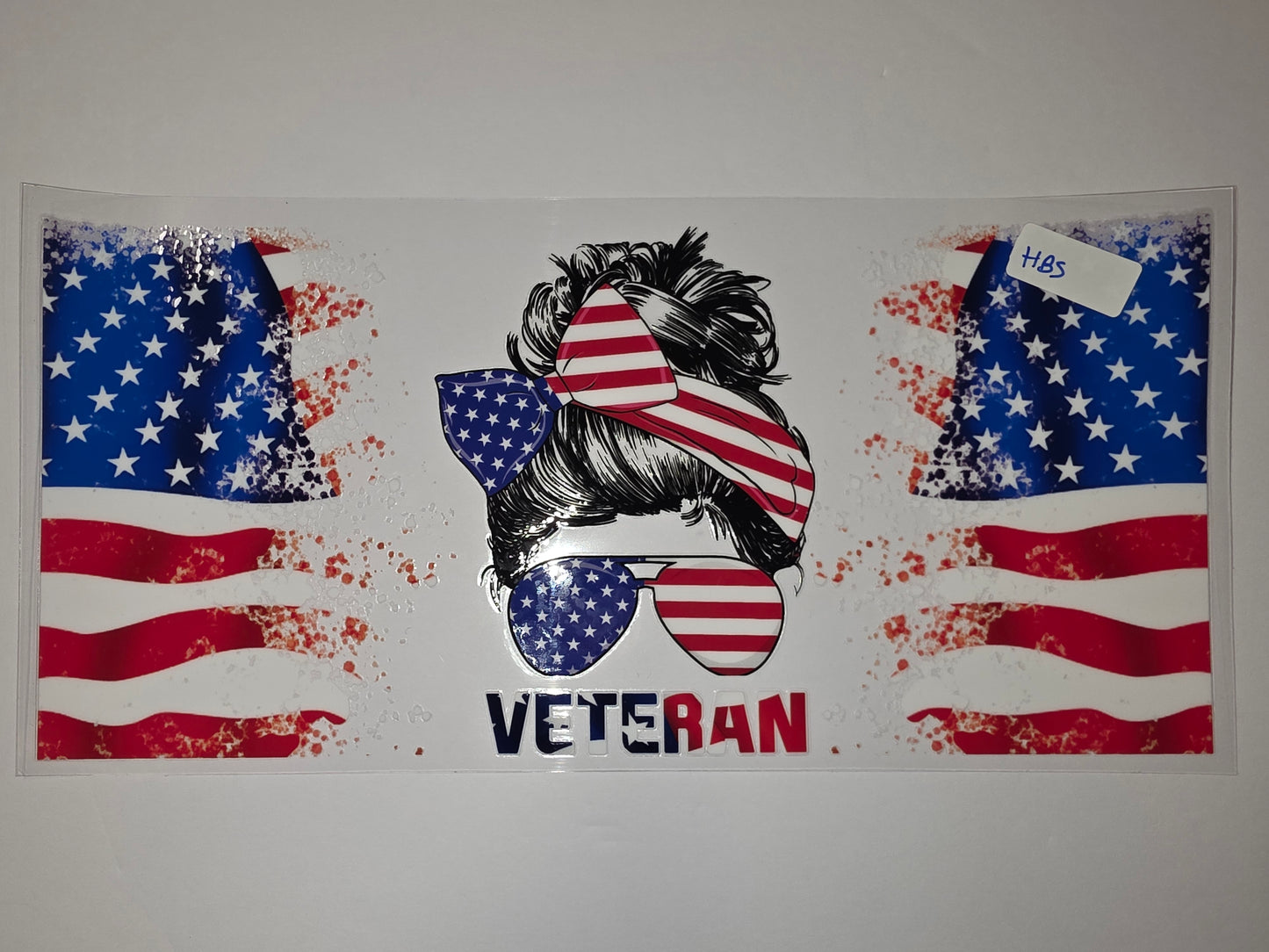 Patriotic Messy Bun Veteran Tumbler Wrap | American Flag Sunglasses | Red White Blue