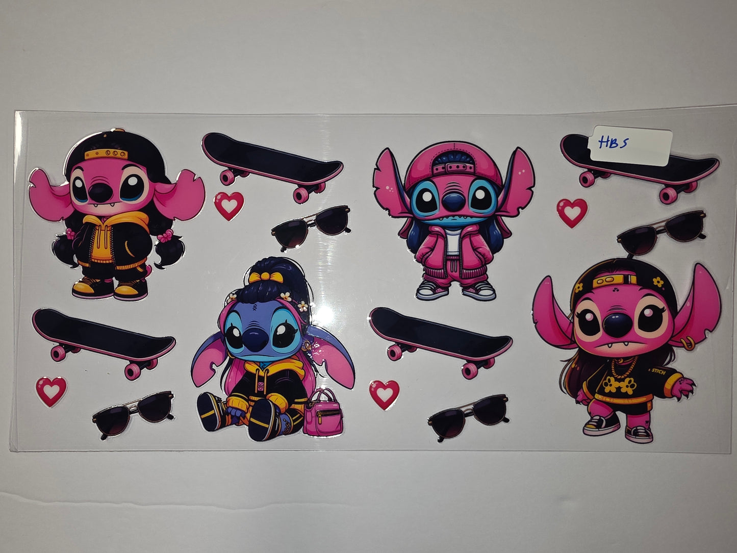 Cute Stitch Skater Tumbler Wraps - Pink, Black & Yellow Designs
