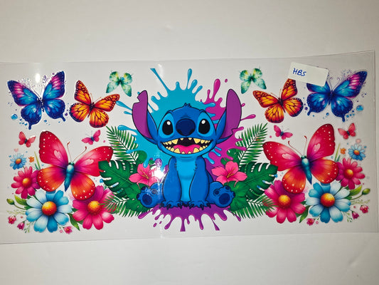 Stitch & Butterfly Tumbler Wrap - Vibrant Tropical Flowers & Butterflies Design