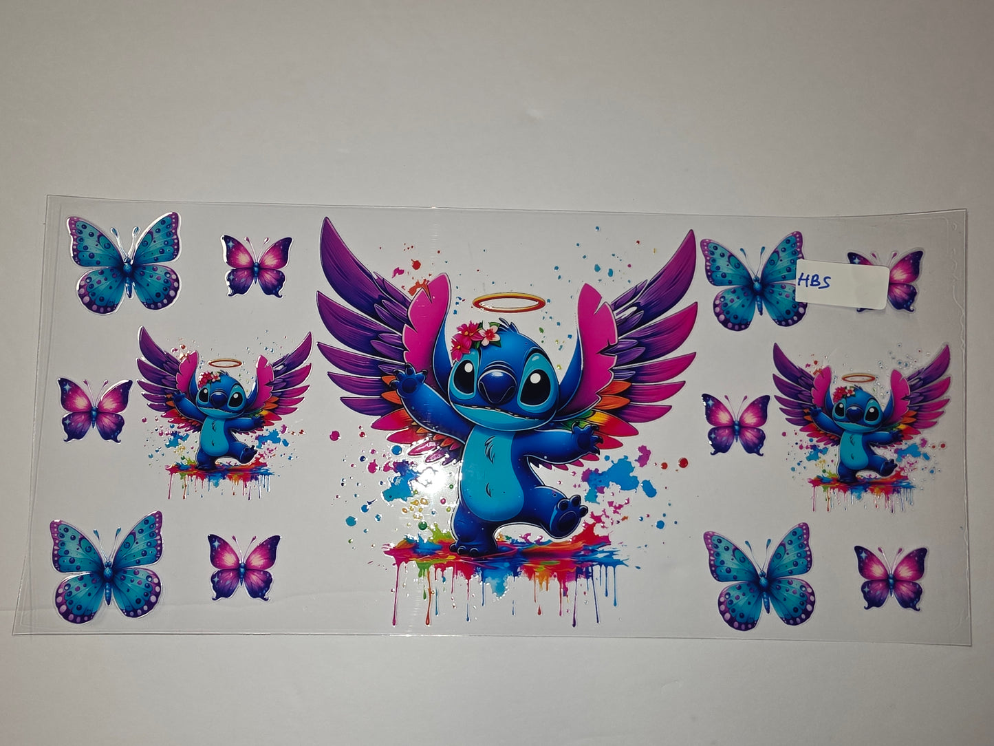 Stitch Angel Wings & Butterflies Tumbler Wrap | Blue, Pink, Purple, Teal | Sublimation Design