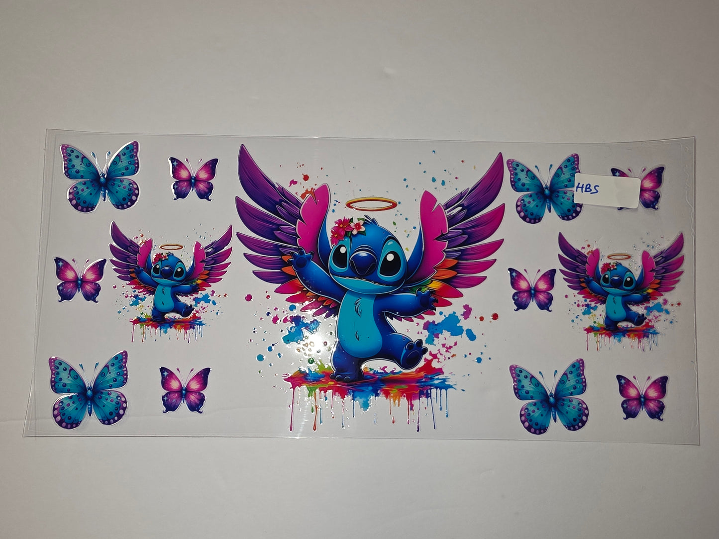 Angel Stitch & Butterfly Tumbler Wrap | Blue, Pink, Purple Watercolor Splash Design