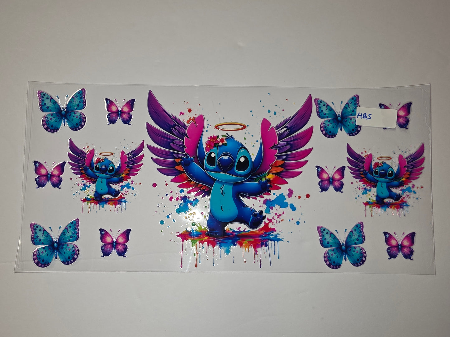 Stitch Angel Wings & Butterfly Tumbler Wrap - Blue, Pink, Purple - Sublimation Design
