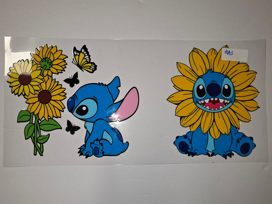 Cute Blue Alien & Sunflower Tumbler Wrap | Butterfly Design | Vibrant Yellow & Blue