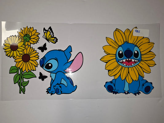 Cute Stitch & Sunflower Tumbler Wrap | Blue Character & Yellow Floral Design