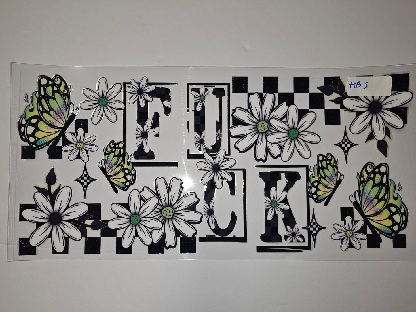 Checkerboard Daisy Butterfly Tumbler Wrap | Black White Floral & Butterfly Design