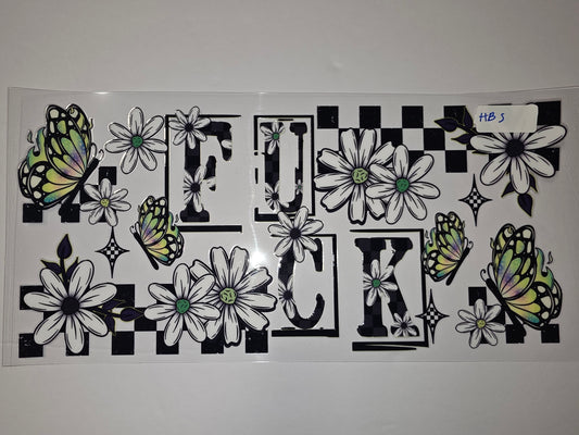 Checkerboard Butterfly & Daisy Tumbler Wrap | Black White Floral & Grunge Aesthetic