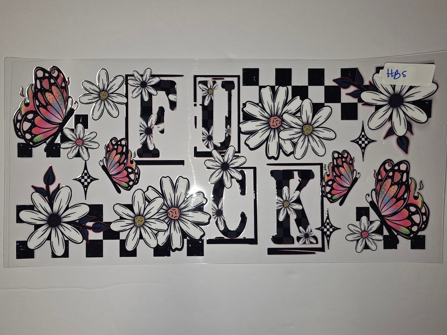 Retro Checkerboard Daisy Butterfly Tumbler Wrap | Boho Floral Drinkware Decal