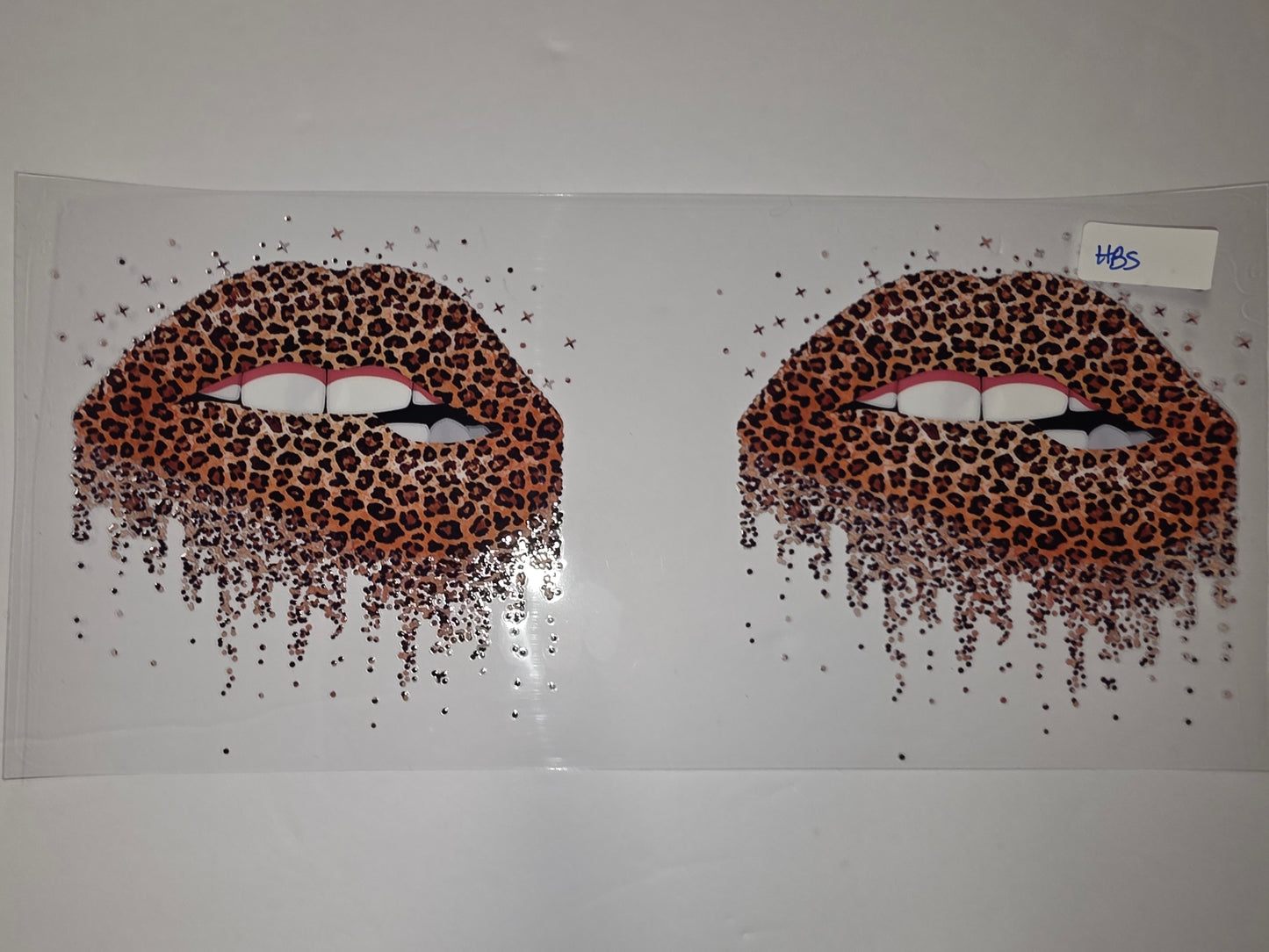 Leopard Print Lips Tumbler Wrap with Glitter Drip and Stars - Sublimation Design