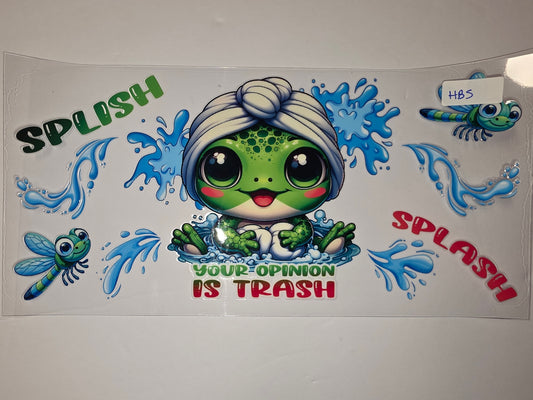 Cute Frog Spa Tumbler Wrap | "Your Opinion is Trash" Funny Water Design | Sublimation Cup Art