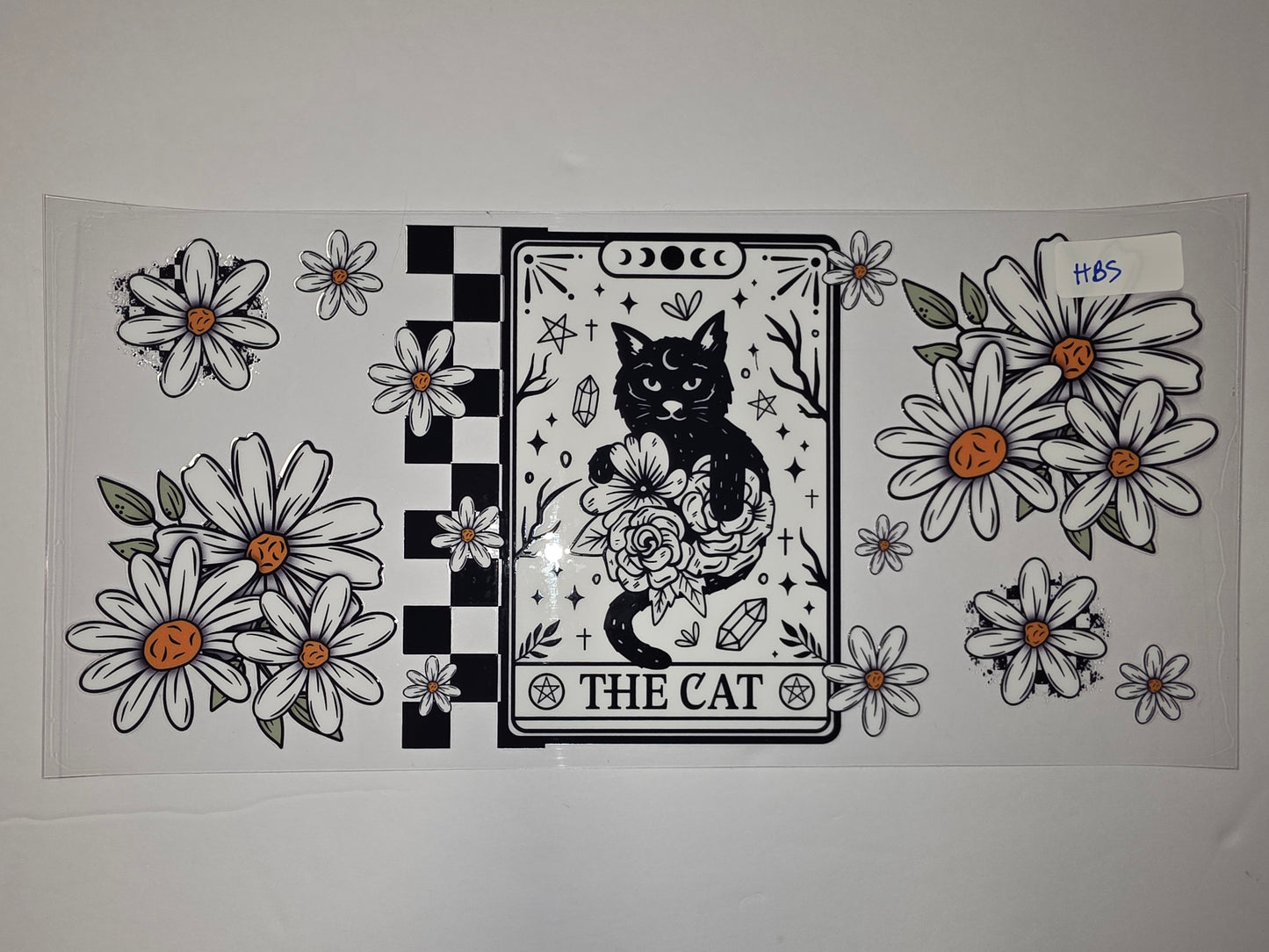 Black Cat Tarot Daisy Tumbler Wrap | Celestial Witchy Floral Drinkware Design