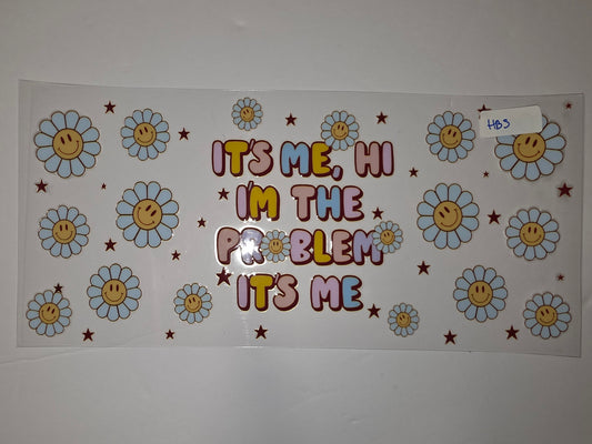 Retro Smiley Flower Tumbler Wrap | "It's Me, Hi" Design | Pastel Blue & Yellow