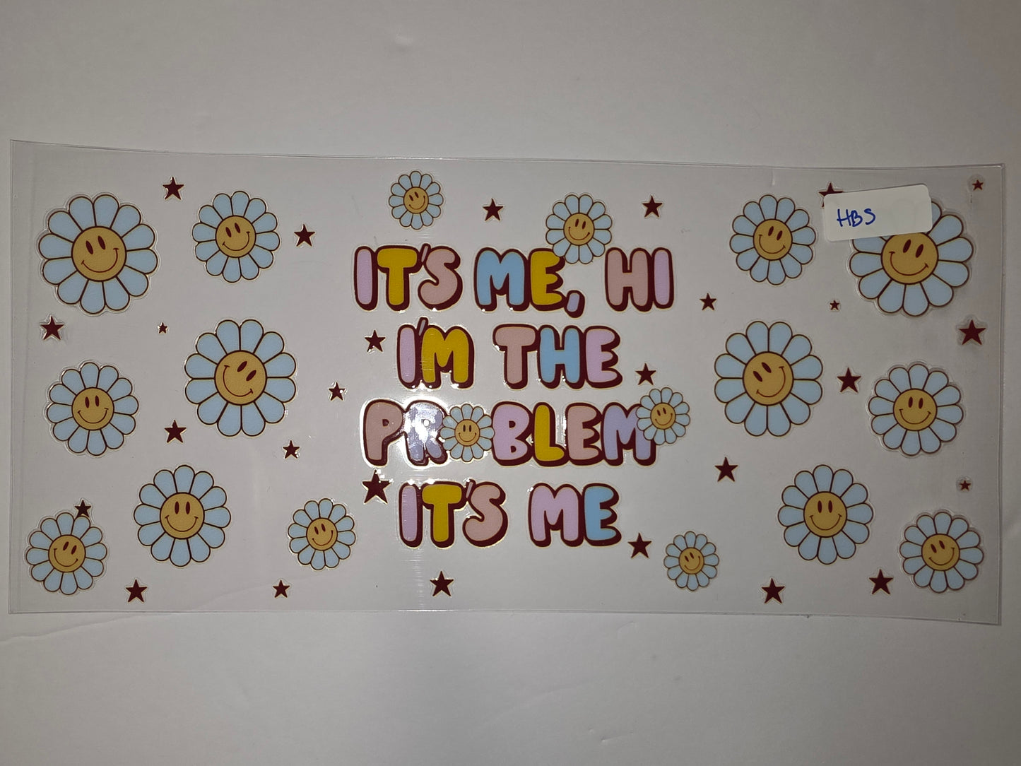 Retro Smiley Flower Tumbler Wrap | "It's Me, Hi" Daisy & Star Design | Pastel Blue & Pink