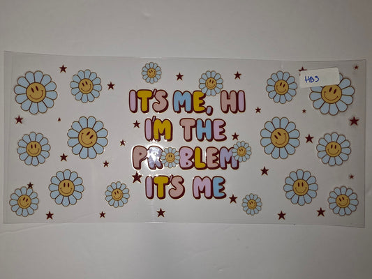 Retro Smiley Flower Tumbler Wrap | "It's Me, Hi" Daisy & Star Design | Pastel Blue & Pink