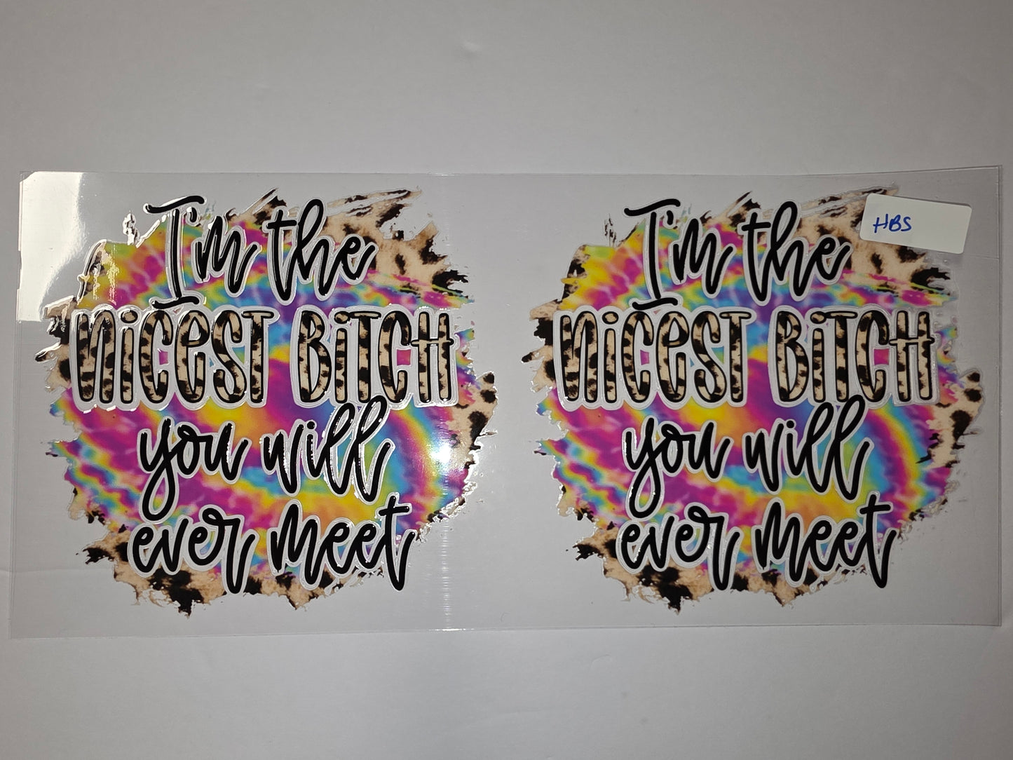 Funny "Nicest Bitch" Tie-Dye & Leopard Tumbler Wrap | Sarcastic Drinkware Decal