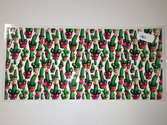 Cute Cactus Tumbler Wrap with Pink Bows - Desert Plant Drinkware Design