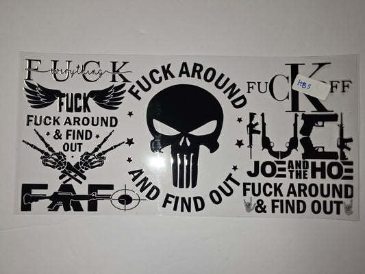 Punisher Skull & Guns Tumbler Wrap | "Fuck Around & Find Out" Design | Black & White