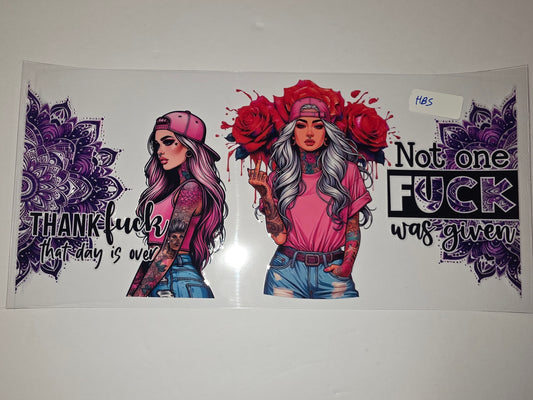 Tattooed Girl Tumbler Wrap - Pink & Purple Mandala Design - "Not One F*** Was Given"