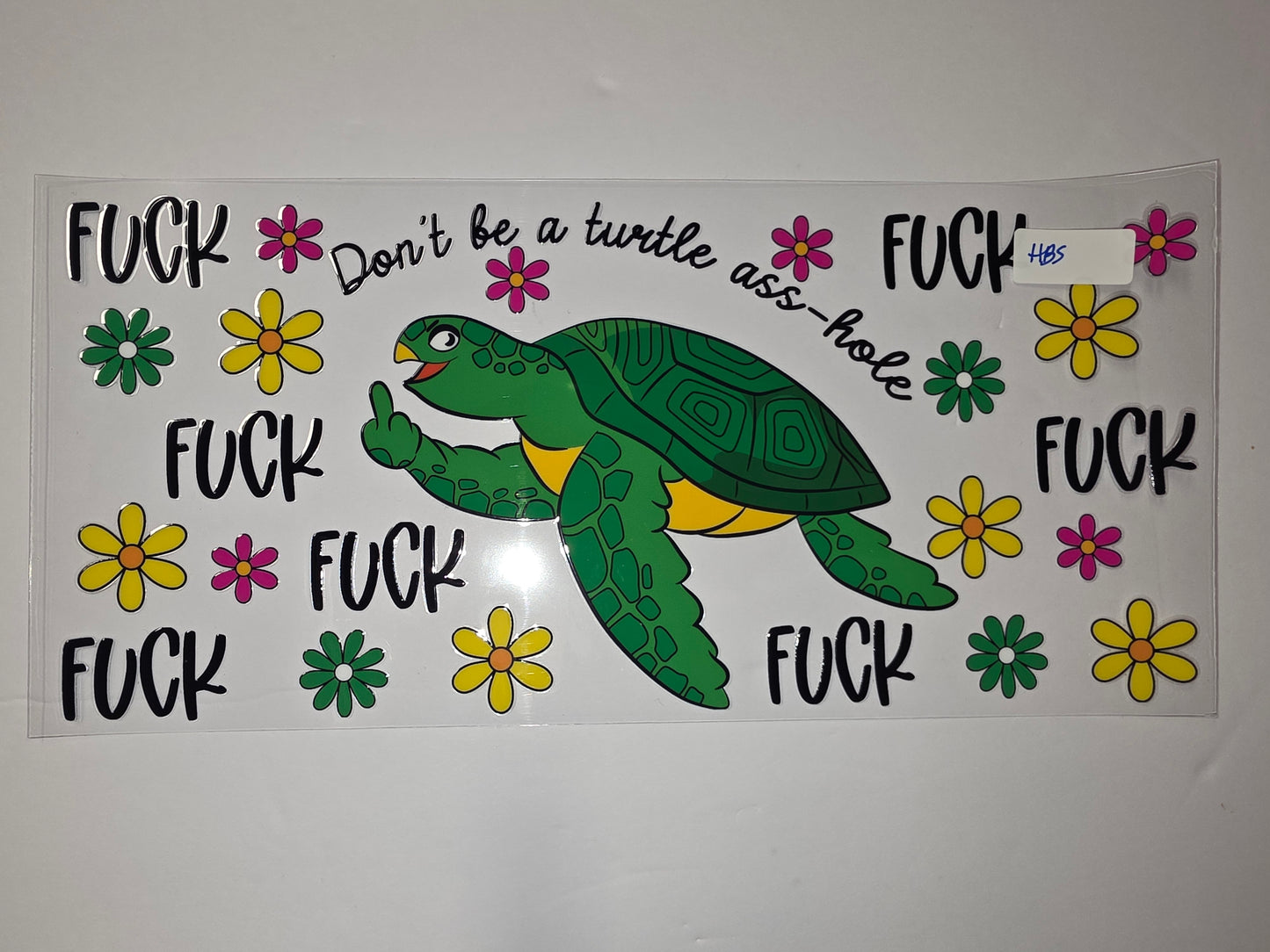 Funny Turtle Middle Finger Tumbler Wrap | Retro Daisy Flower Design | Sarcastic Drinkware Decal