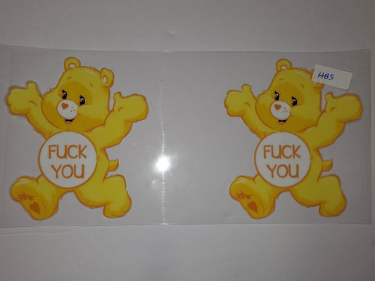 Yellow Bear "Fuck You" Tumbler Wrap - Funny Sarcastic Drinkware Decal