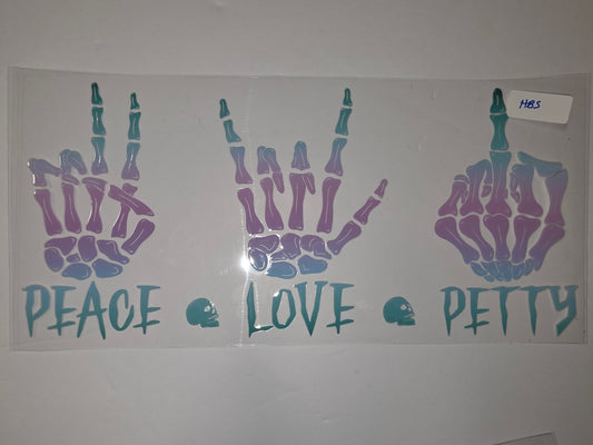 Skeleton Hand Peace Love Petty Tumbler Wrap - Teal Purple Blue Gradient