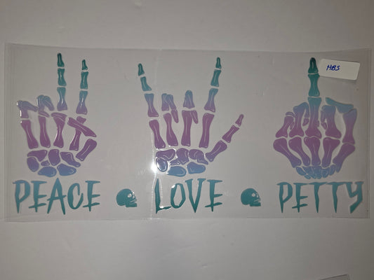 Skeleton Hand Peace Love Petty Tumbler Wrap - Teal & Purple Gradient