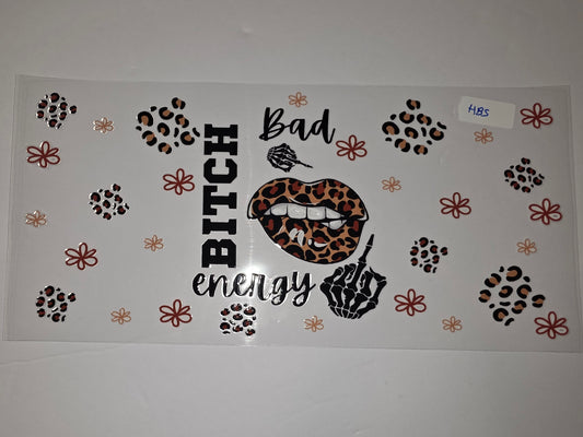 Bad Bitch Energy Leopard Lips Skeleton Hand Tumbler Wrap | Sublimation Design