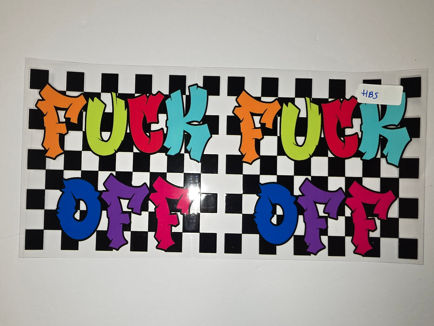 Graffiti Style "FUCK FUCK OFF OFF" Tumbler Wrap - Bold Neon Colors & Checkerboard
