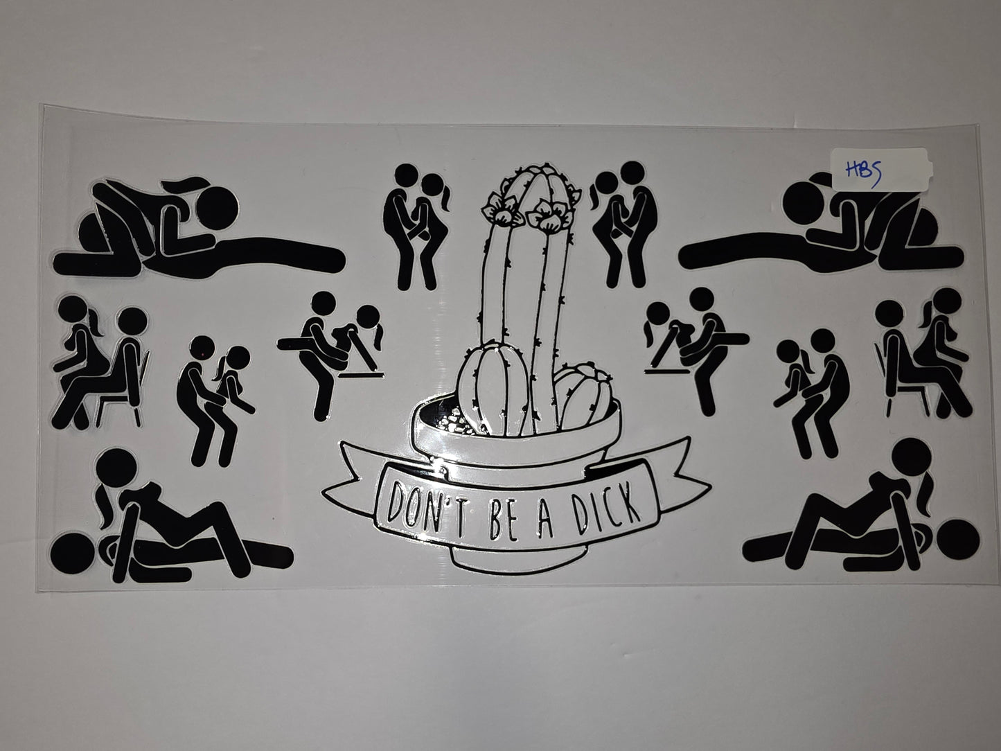 Funny Stick Figure Couple Tumbler Wrap | "Don't Be A Dick" Cactus Design | Black & Silver