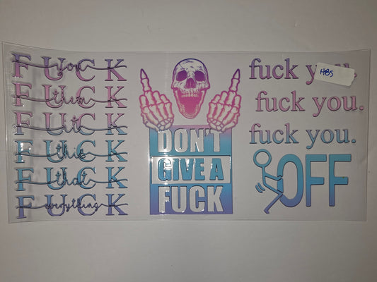 Edgy Skull & Middle Finger Tumbler Wrap - Pink, Purple, Blue Gradient - Sarcastic Drinkware Decal