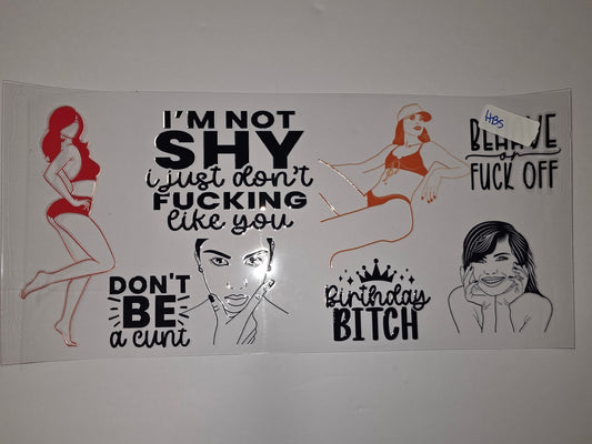 Sassy Pin-Up & Bold Text Tumbler Wraps | Red, Orange & Black Designs