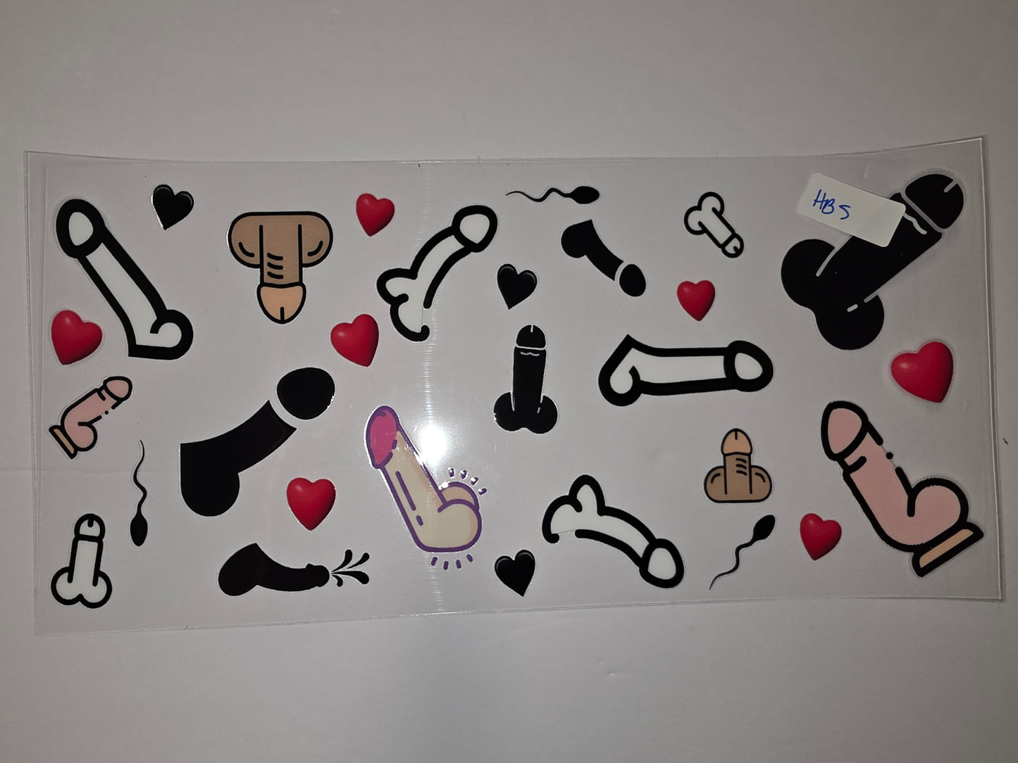 Funny Penis & Heart Tumbler Wraps | Adult Humor Drinkware Decals | Black, Pink, Tan