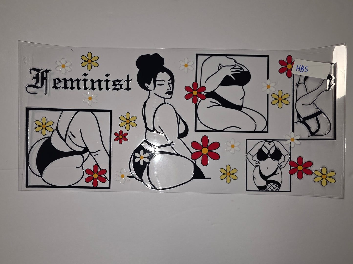 Feminist Body Positive Tumbler Wrap - Black & White Line Art with Floral Accents