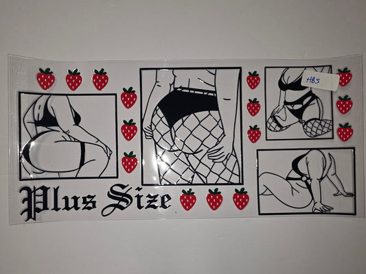 Plus Size Body Positive Strawberry Tumbler Wrap | Black & White Line Art with Red Strawberries