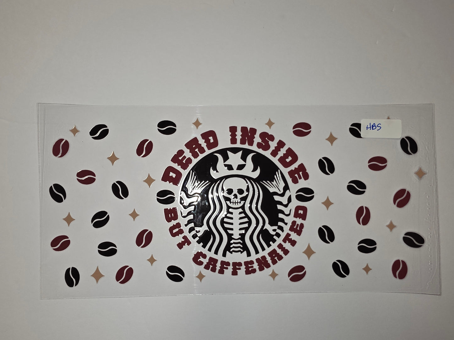 Skeleton Coffee Cup Wrap | Dead Inside But Caffeinated Tumbler Design | Coffee Bean & Star Pattern
