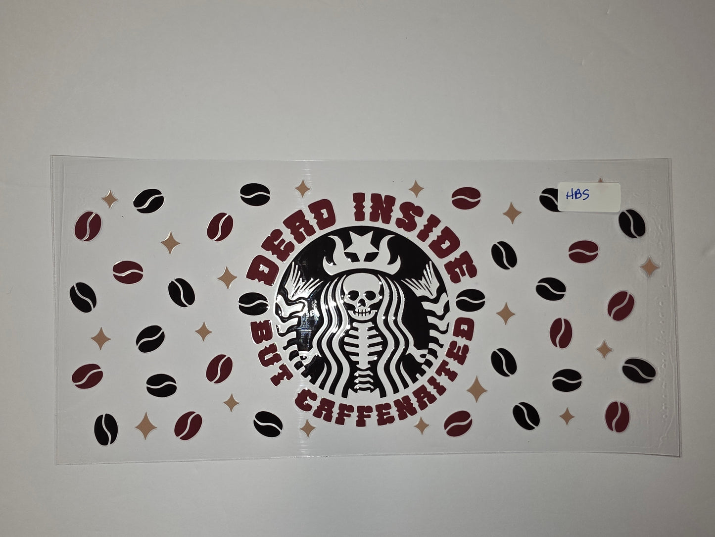 Dead Inside But Caffeinated Skeleton Skull Coffee Bean Tumbler Wrap - Gothic Coffee Lover Design
