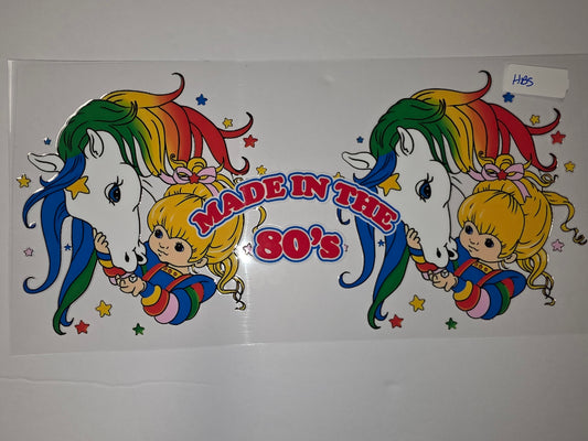 Retro 80s Rainbow Horse & Girl Tumbler Wrap | Nostalgic Vintage Drinkware Design