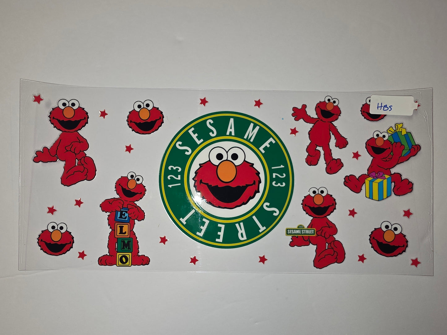 Elmo & Sesame Street Tumbler Wrap - Red, Green, Yellow Stars & Gifts - Kids Drinkware Design
