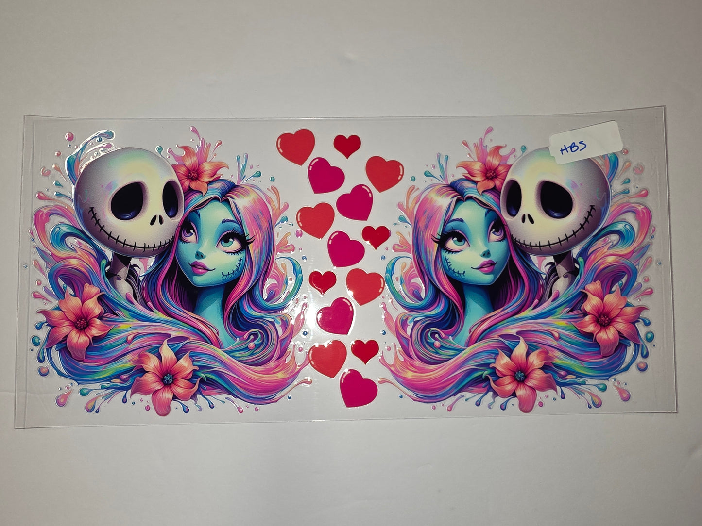 Jack Skellington & Sally Rainbow Hair Tumbler Wrap | Gothic Romance Hearts & Flowers Design