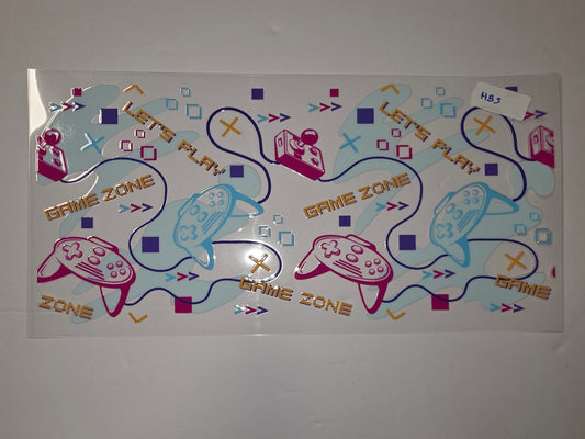 Retro Gaming Controller Tumbler Wrap - Pink, Blue, Yellow & Purple "Game Zone" Design