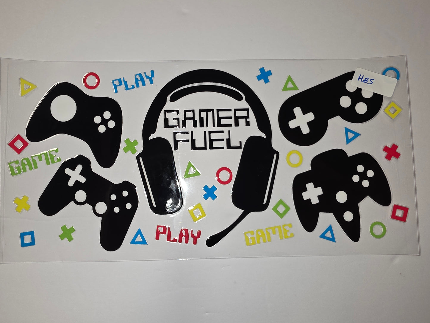 Gamer Fuel Tumbler Wrap - Black Controllers, Play & Game Text, Colorful Shapes