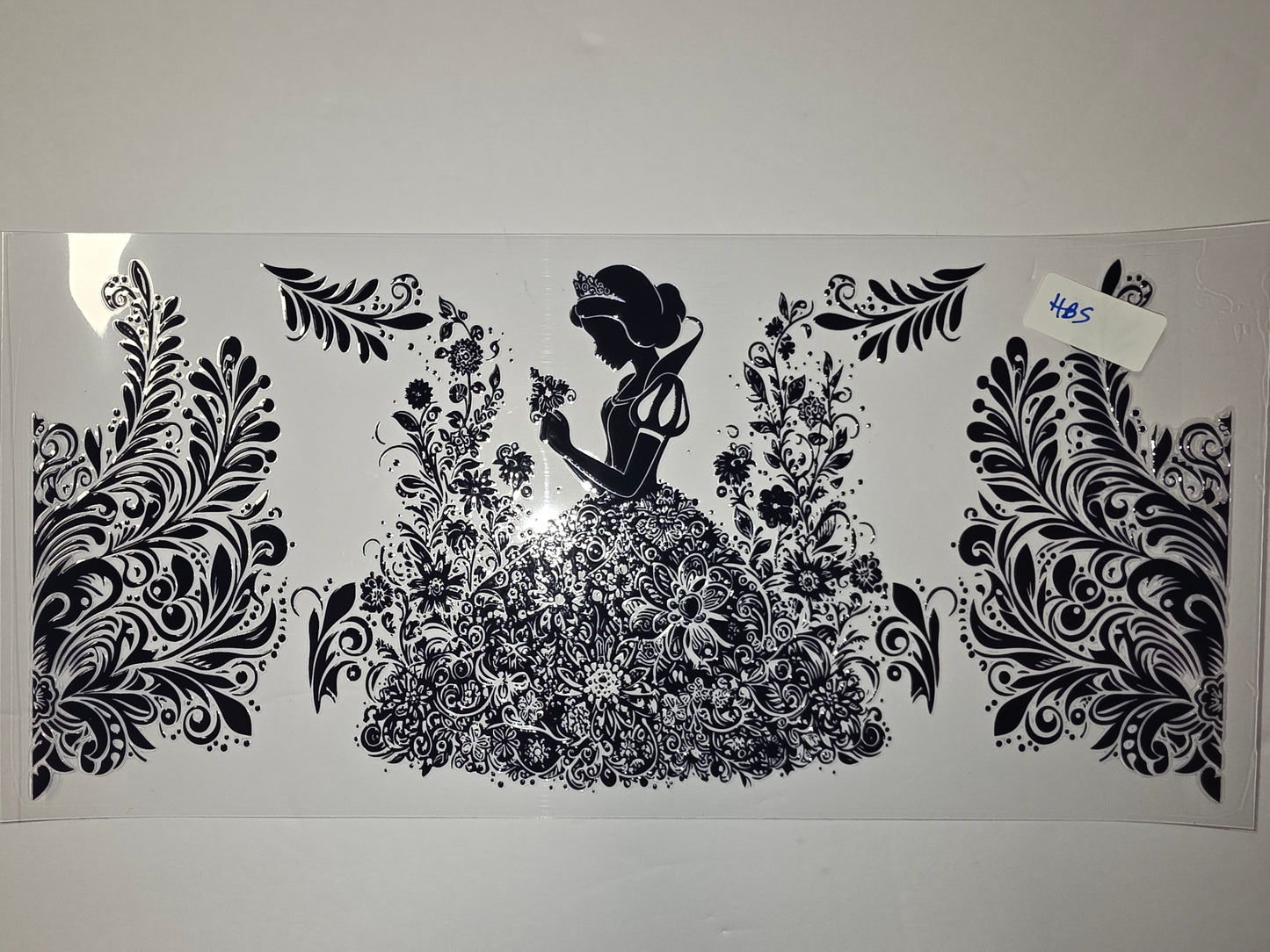 Black Silhouette Princess Floral Tumbler Wrap - Elegant Fairytale Design