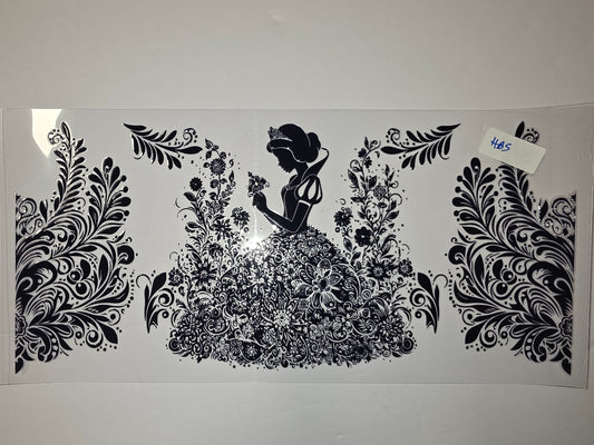 Black Silhouette Princess Floral Tumbler Wrap - Elegant Fairytale Design