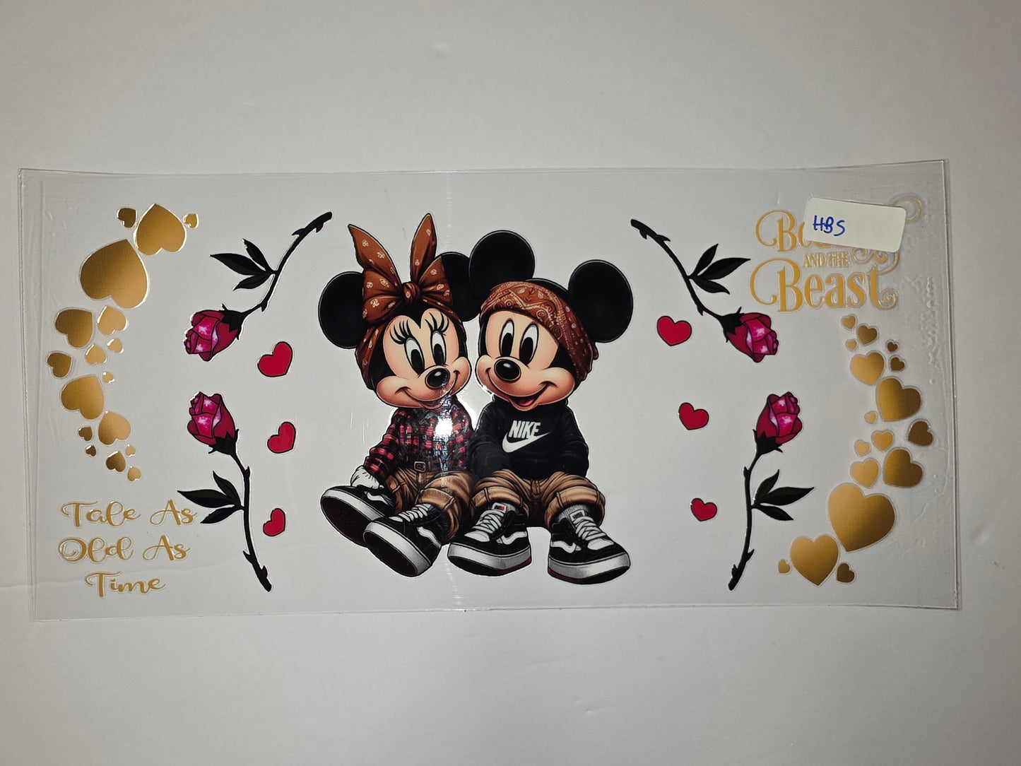 Mickey & Minnie "Tale As Old As Time" Tumbler Wrap | Roses, Hearts, Gold Accents