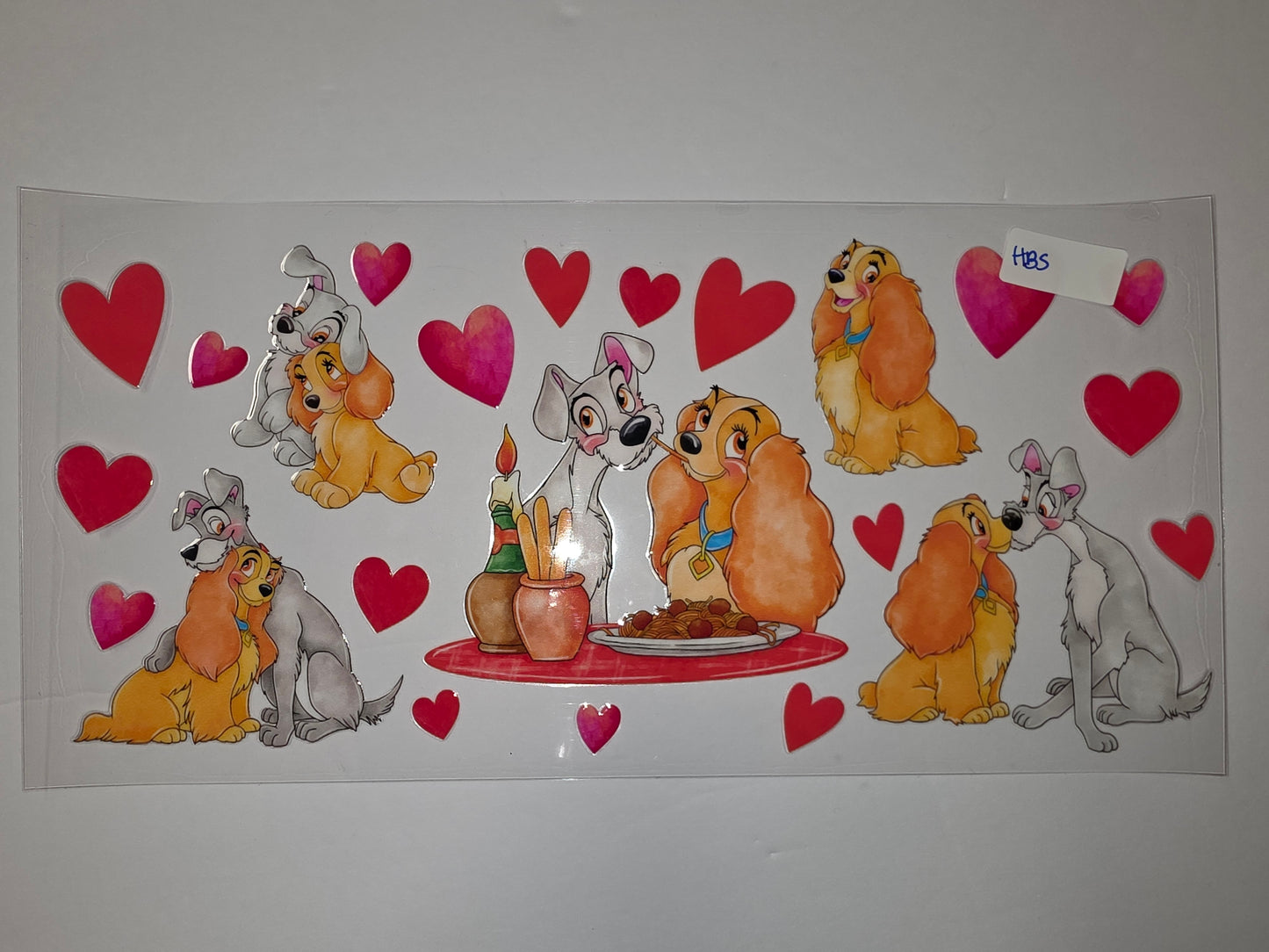 Lady and the Tramp Valentine's Day Tumbler Wrap - Romantic Dog Design with Hearts