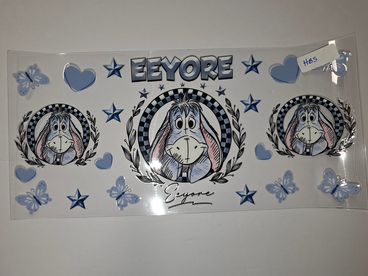 Eeyore Butterfly & Stars Tumbler Wrap | Blue & Grey Sublimation Design