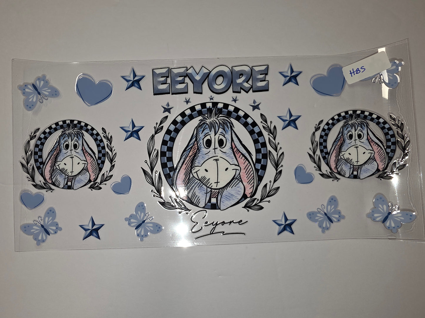 Eeyore Butterfly & Stars Tumbler Wrap | Blue & Grey Sublimation Design