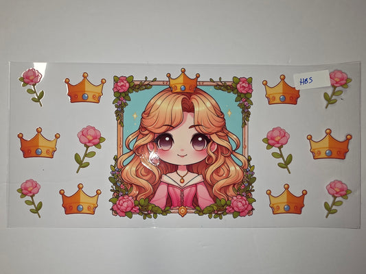 Chibi Princess Tumbler Wrap - Pink Roses & Gold Crowns - Kawaii Anime Style Drinkware Design